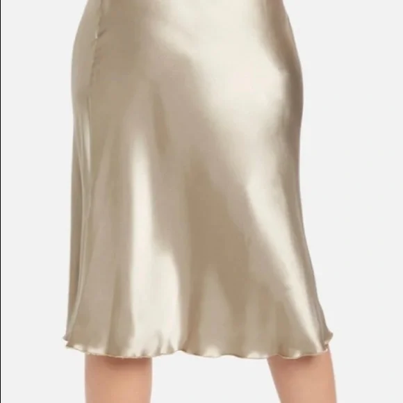 Tan BEBE cowl neck satin midi slip dress - Picture 3 of 5